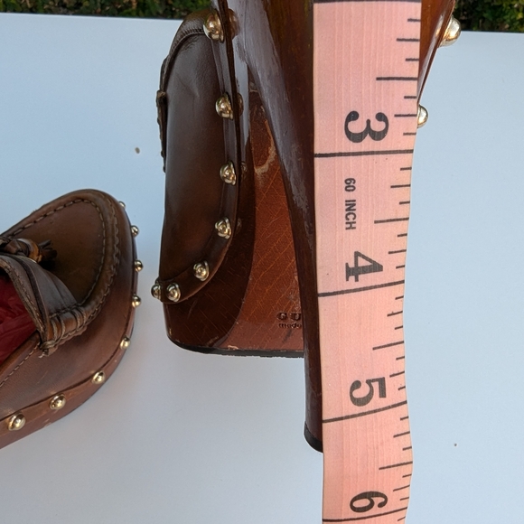 Gucci Brown Leather Mules with Metallic Gold Studs - Picture 12 of 13